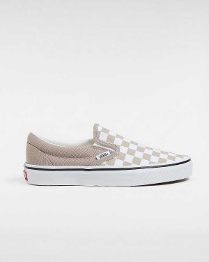 Beige Vans Classic Checkerboard Women Slip On Shoes | VN6871934