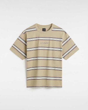 Beige Vans Mesa Stripe Men T Shirts | VN3520819