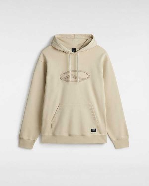 Beige Vans Oval Loose Men Hoodie | VN0185647