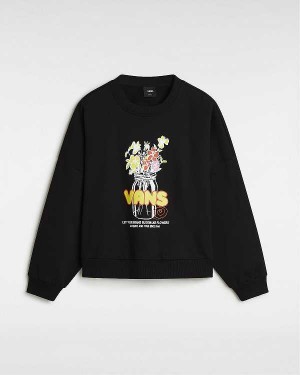 Black Vans Boquet Loose Crew Women Sweatshirt | VN1934708