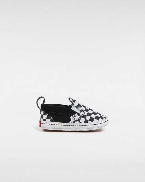 Black Vans Checkerboard Hook And Loop Crib (0-1 year) Kids' Slip On Shoes | VN0628915