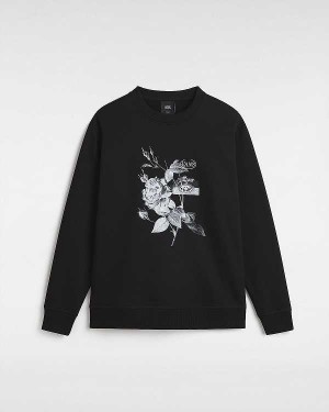 Black Vans Damask Crew Women Sweatshirt | VN0432175