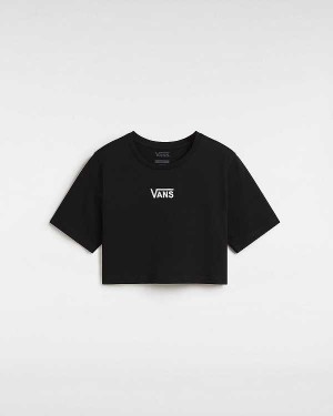 Black Vans Flying V Crew Crop Women T Shirts | VN8956170