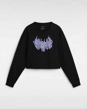 Black Vans Hot Links Relaxed Long Sleeve Crop Women T Shirts | VN2149753