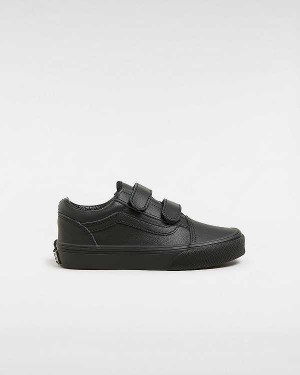 Black Vans Old Skool Hook and Loop Classic Tumble (4-8 Years) Kids' Sneakers | VN9547863