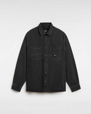 Black Vans Stevens Denim Long Sleeve Men Shirts | VN0513678