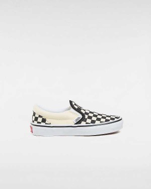 Black / White Vans Checkerboard Classic (4-8 years) Kids' Slip On Shoes | VN3608475