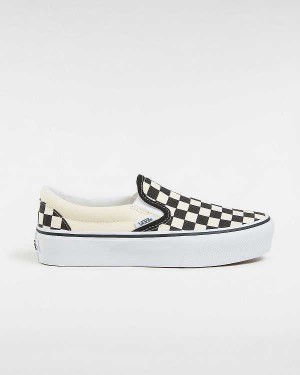 Black / White Vans Checkerboard Classic Slip-On Women Platform Shoes | VN4528079