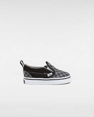 Black / White Vans Checkerboard Hook And Loop (1-4 years) Kids' Slip On Shoes | VN1963058