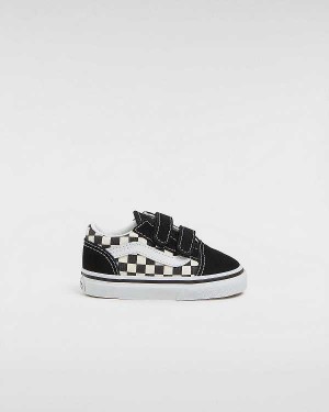 Black / White Vans Primary Check Old Skool Hook And Loop (1-4 years) Kids' Sneakers | VN1260597