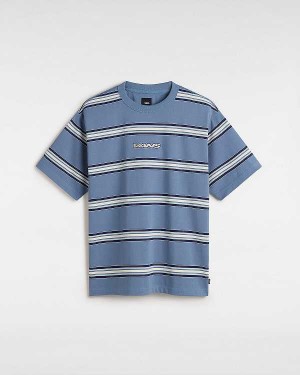 Blue Vans Mesa Stripe Men T Shirts | VN3180762