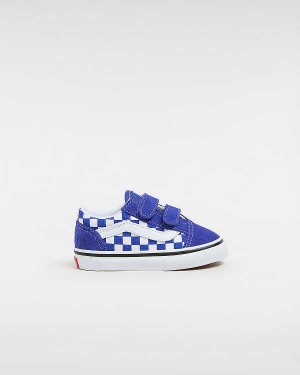 Blue Vans Old Skool Hook and Loop Checkerboard (1-4 Years) Kids' Sneakers | VN9653247