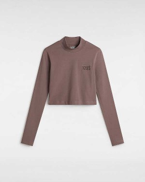 Brown Vans Mini Mock Neck Long Sleeve Women T Shirts | VN2071856