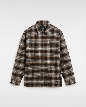 Brown Vans Montwood Zip Flannel Men Shirts | VN4967513