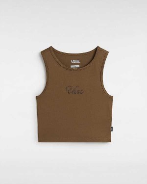 Brown Vans Small Staple Fitted Crop Women Tank Top | VN9406537