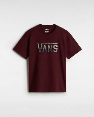 Burgundy Vans Elza Check Women T Shirts | VN3516940