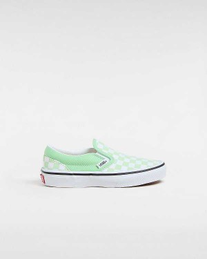 Green Vans Classic Checkerboard (4-8 Years) Kids' Slip On Shoes | VN6027958