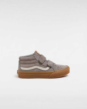 Grey Vans Sk8-Mid Reissue Hook and Loop Gum (4-8 Years) Kids' Sneakers | VN3129748