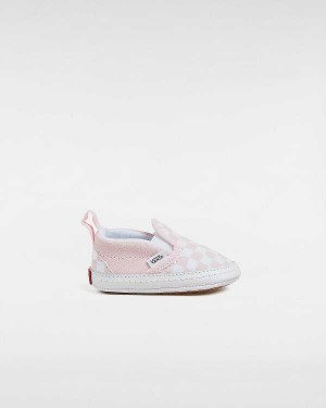 Pink Vans Checkerboard Hook And Loop Crib (0-1 year) Kids' Slip On Shoes | VN2139786