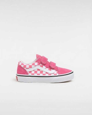 Pink Vans Old Skool Hook and Loop Checkerboard (4-8 Years) Kids' Sneakers | VN8795164