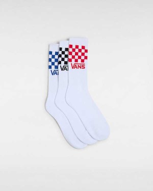 White Vans Classic Check Crew (3 pairs) Unisex Socks | VN1839074