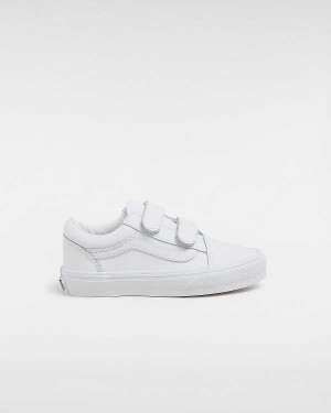 White Vans Old Skool Hook and Loop Classic Tumble (4-8 Years) Kids' Sneakers | VN2703491