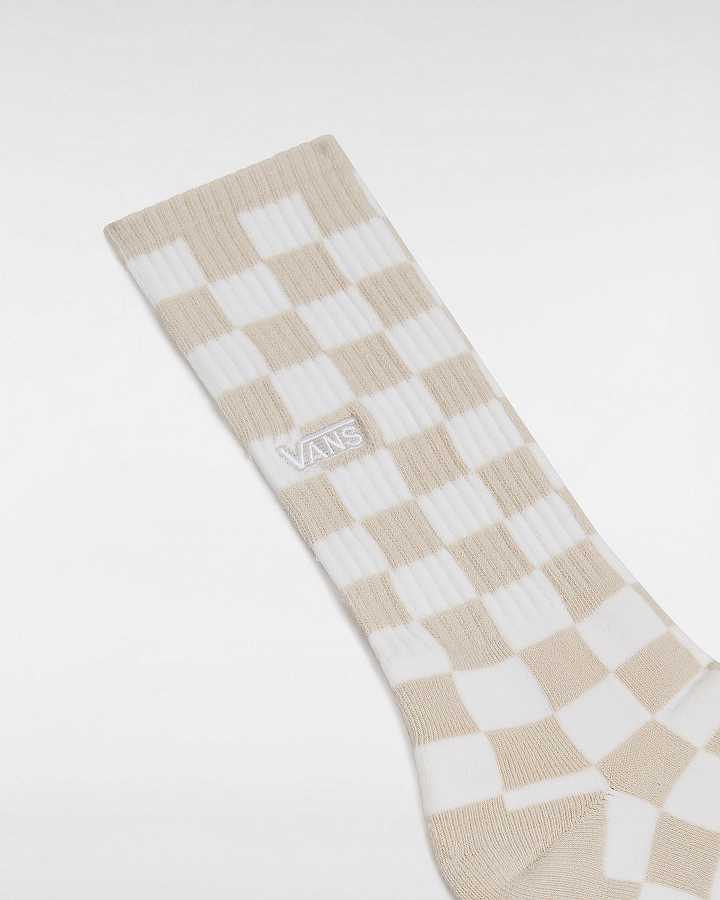 Beige Vans Checkerboard Crew (1 Pair) Unisex Socks | VN2768305