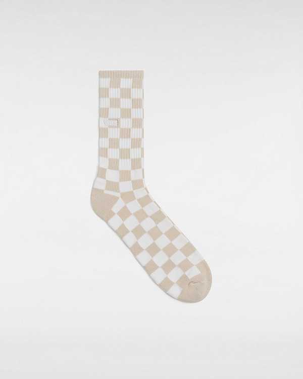 Beige Vans Checkerboard Crew (1 Pair) Unisex Socks | VN2768305