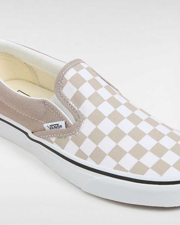 Beige Vans Classic Checkerboard Women Slip On Shoes | VN6871934