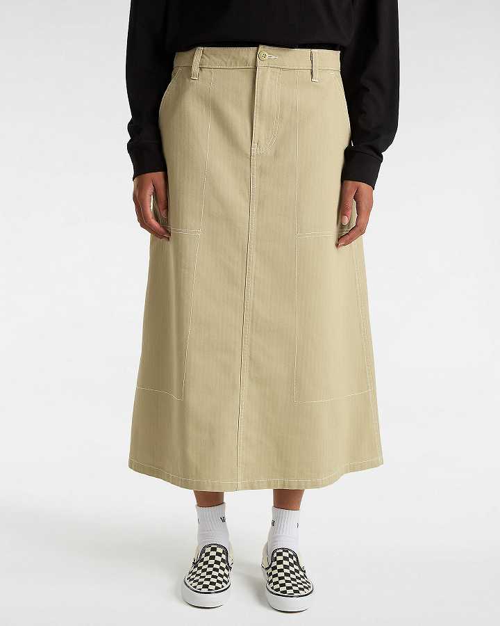 Beige Vans Codey Long Flare Utility Women Skirt | VN4812056