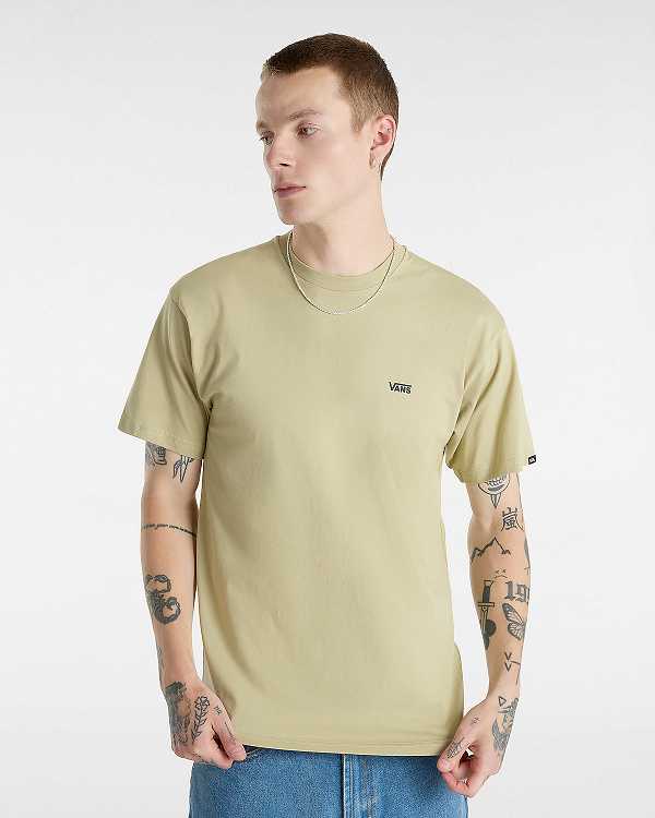 Beige Vans Left Chest Logo Men T Shirts | VN3820974