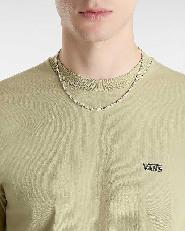 Beige Vans Left Chest Logo Men T Shirts | VN3820974