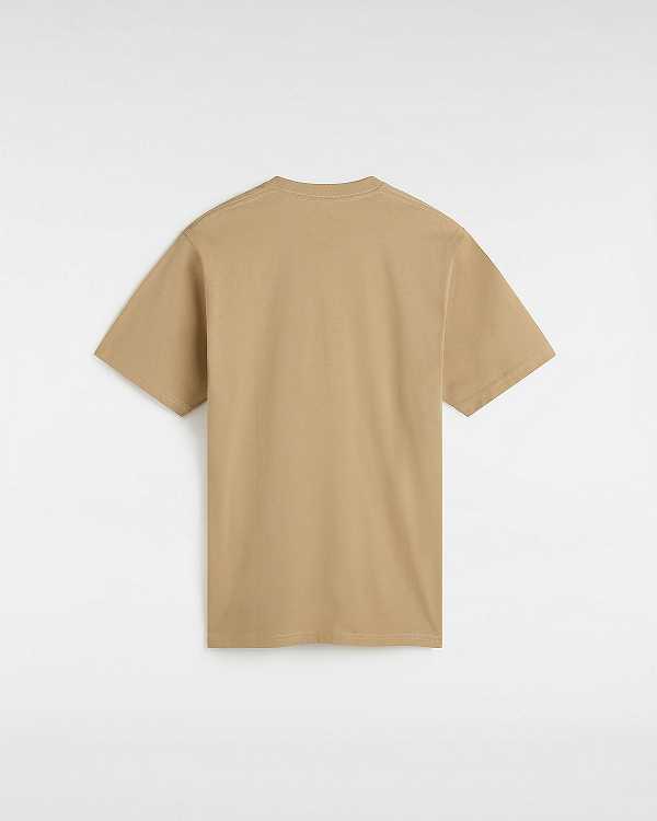 Beige Vans Left Chest Logo Men T Shirts | VN2394781