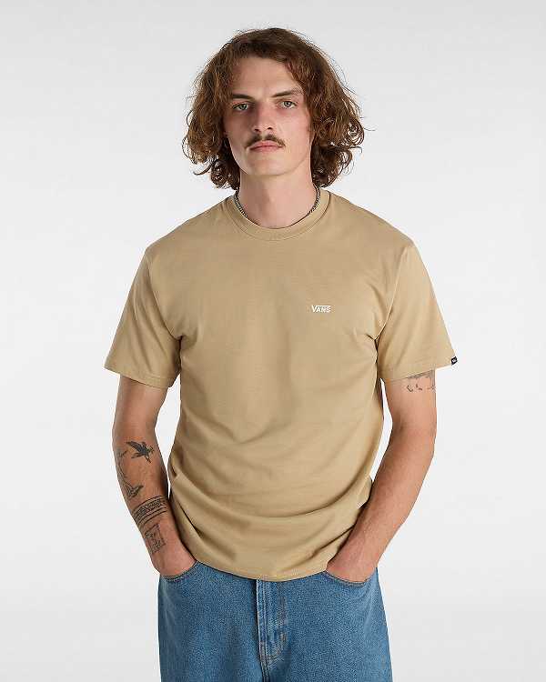 Beige Vans Left Chest Logo Men T Shirts | VN2394781