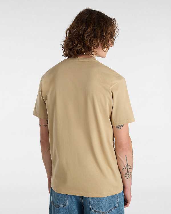 Beige Vans Left Chest Logo Men T Shirts | VN2394781