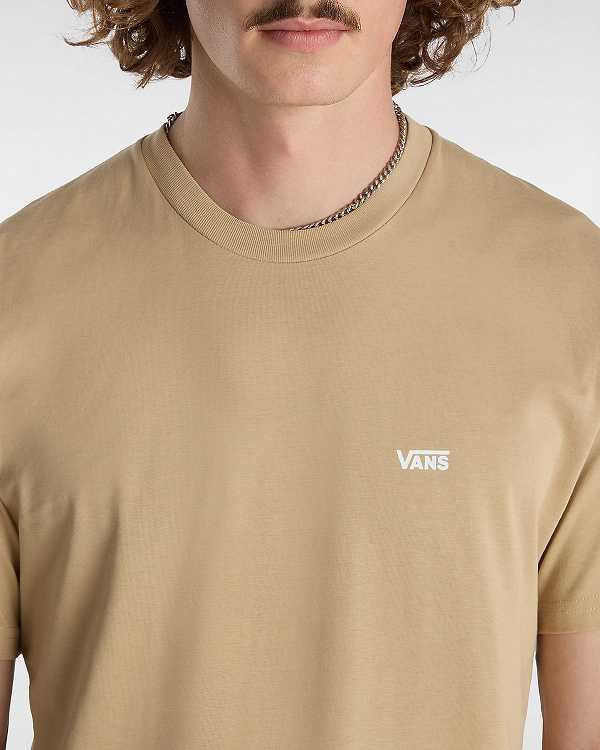 Beige Vans Left Chest Logo Men T Shirts | VN2394781