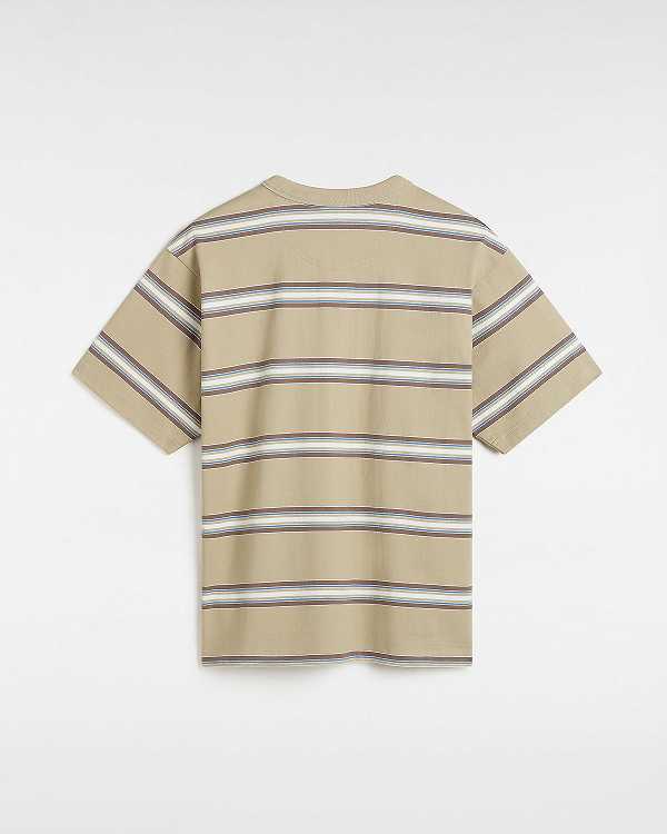 Beige Vans Mesa Stripe Men T Shirts | VN3520819