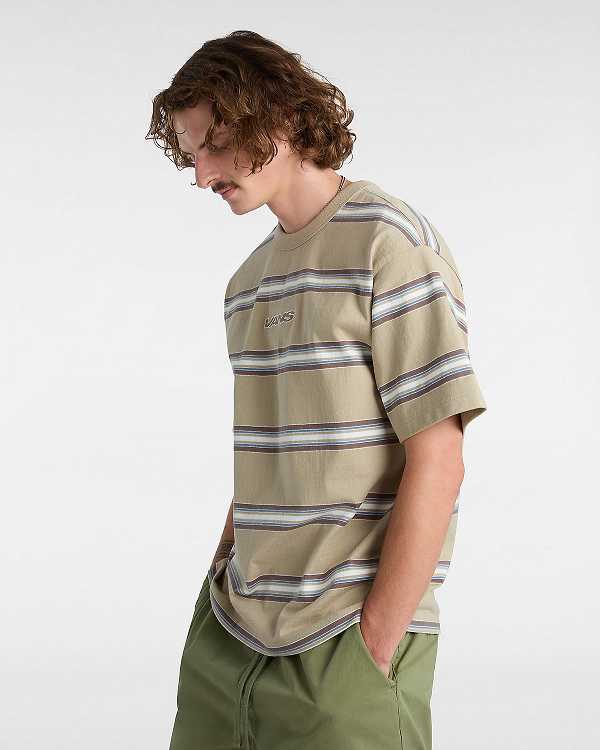 Beige Vans Mesa Stripe Men T Shirts | VN3520819