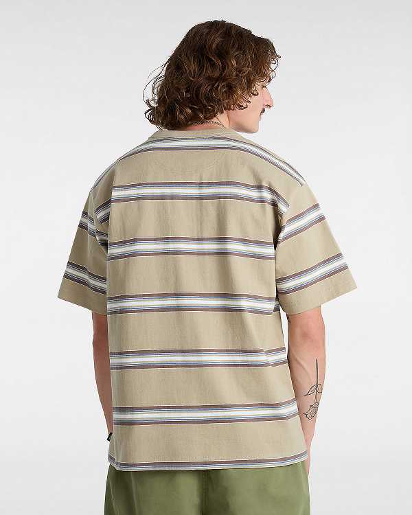 Beige Vans Mesa Stripe Men T Shirts | VN3520819