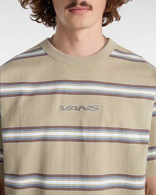 Beige Vans Mesa Stripe Men T Shirts | VN3520819