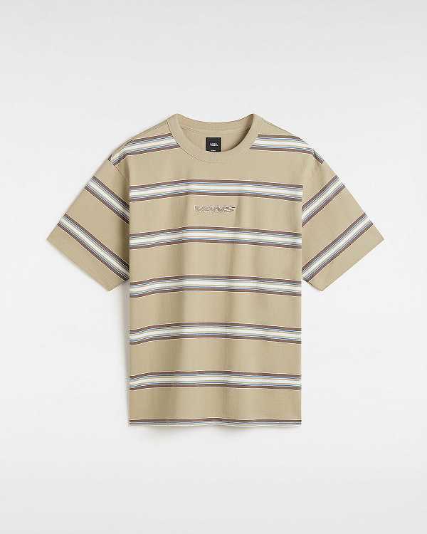 Beige Vans Mesa Stripe Men T Shirts | VN3520819