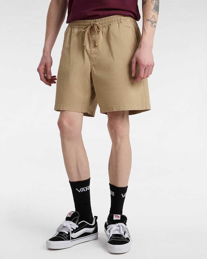 Beige Vans Range Relaxed Elastic Men Shorts | VN9485301