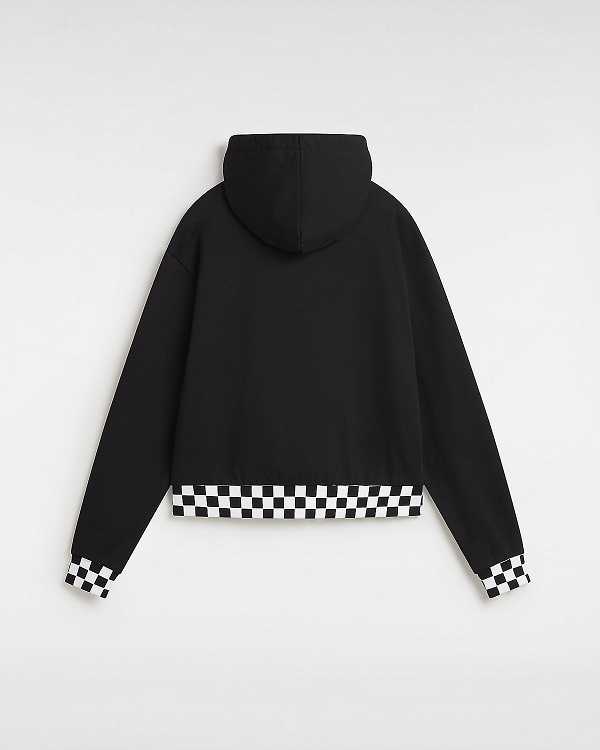 Black Vans Boom Boom Check Crop Women Sweatshirt | VN0261385