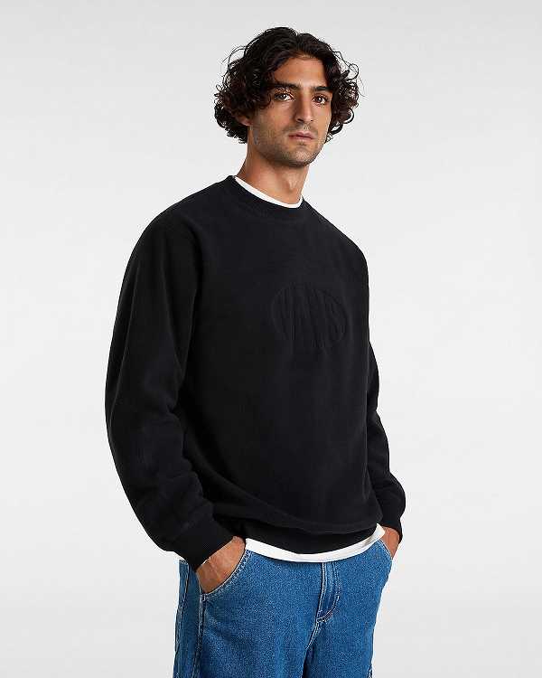 Black Vans Carlo Polar Fleece Loose Crew Men Sweatshirt | VN8135790