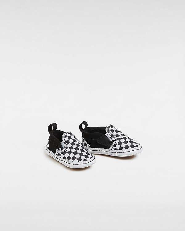 Black Vans Checkerboard Hook And Loop Crib (0-1 year) Kids' Slip On Shoes | VN0628915