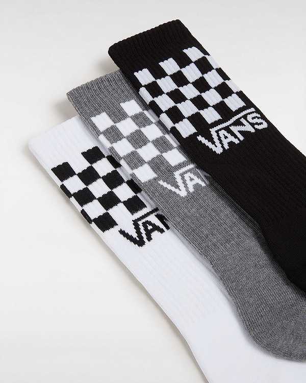 Black Vans Classic Check Crew (3 pairs) Unisex Socks | VN0635187