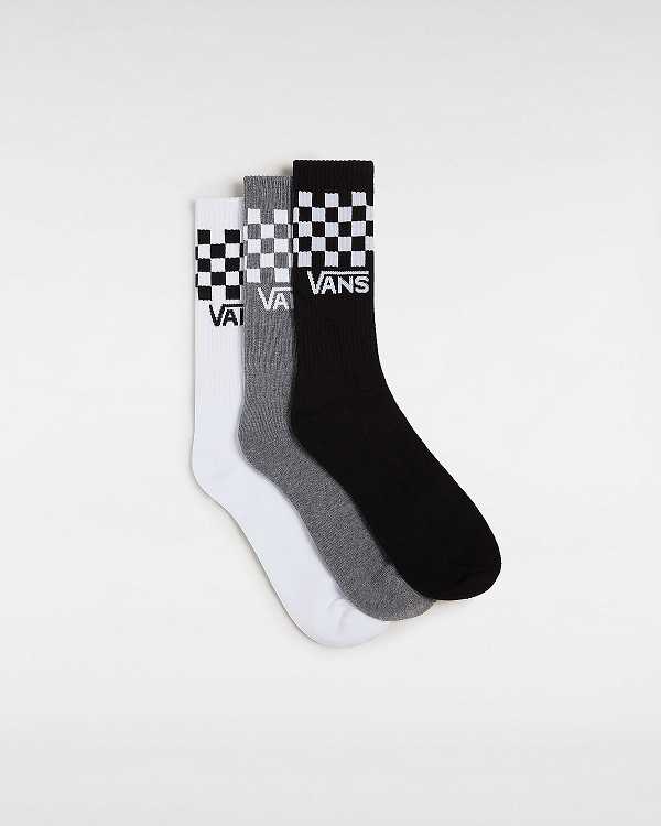 Black Vans Classic Check Crew (3 pairs) Unisex Socks | VN0635187