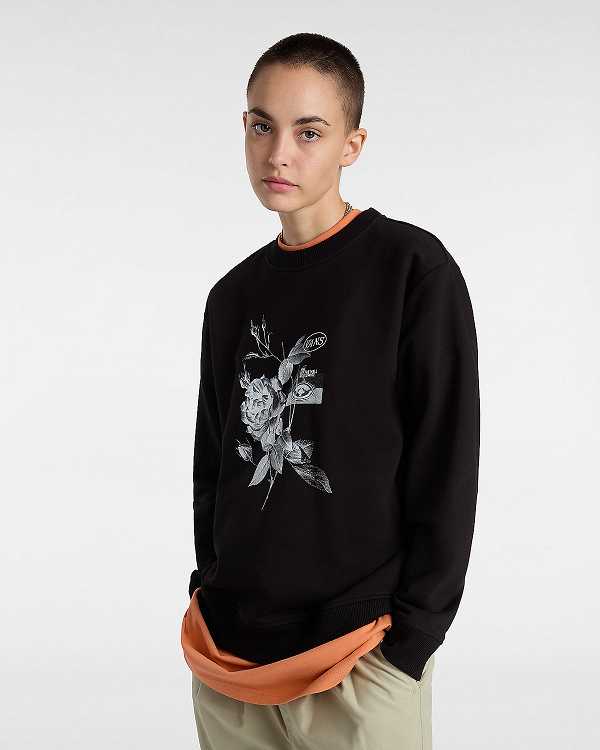 Black Vans Damask Crew Women Sweatshirt | VN0432175