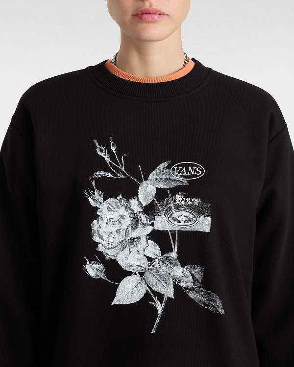 Black Vans Damask Crew Women Sweatshirt | VN0432175