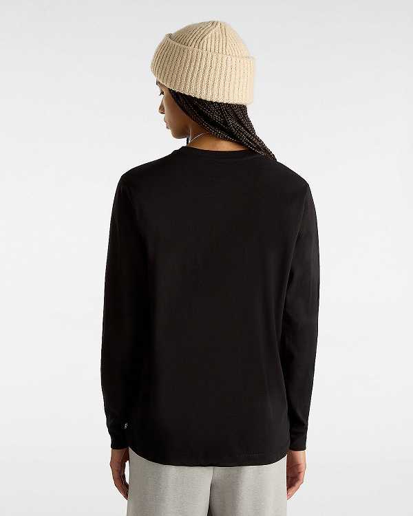 Black Vans Damask Long Sleeve Women T Shirts | VN5027638